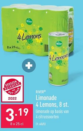 Promoties Limonade 4 lemons - River - Geldig van 01/08/2022 tot 12/08/2022 bij Aldi