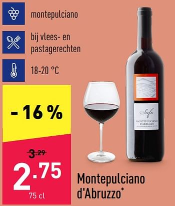 Promotions Montepulciano d`abruzzo - Vins rouges - Valide de 01/08/2022 à 12/08/2022 chez Aldi