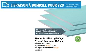 Promotions Plaque de plâtre hydrofuge gyproc épaisseur - Gyproc - Valide de 27/07/2022 à 30/08/2022 chez Gamma