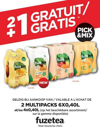 Promotions Fuzetea 2 + 1 gratuit valable l`achat de 2 multipacks - FuzeTea - Valide de 12/08/2022 à 25/08/2022 chez BelBev