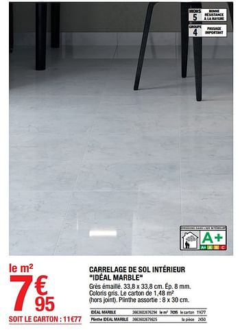 Promotions Carrelage de sol intérieur idéal marble - Produit Maison - Brico Depot - Valide de 29/07/2022 à 11/08/2022 chez Brico Depot