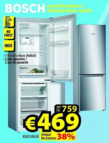 Promoties Bosch combi koelkast - réfrigérateur combi kgn33nleb - Bosch - Geldig van 03/08/2022 tot 10/08/2022 bij ElectroStock