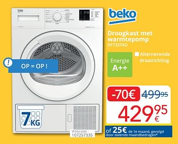 Promoties Beko droogkast met warmtepomp df733txo - Beko - Geldig van 01/08/2022 tot 31/08/2022 bij Eldi