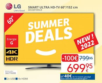 Promoties Lg SMART ULTRA HD-TV 60``/152 cm 60UQ81006LB - LG - Geldig van 01/08/2022 tot 31/08/2022 bij Eldi