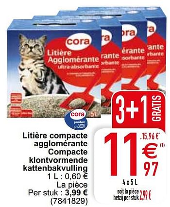 Promoties Litière compacte agglomérante compacte klontvormende kattenbakvulling - Huismerk - Cora - Geldig van 02/08/2022 tot 13/08/2022 bij Cora