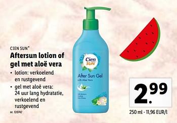 Promoties Aftersun lotion of gel met aloë vera - Cien sun - Geldig van 08/08/2022 tot 13/08/2022 bij Lidl