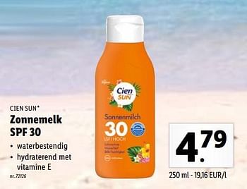 Promoties Zonnemelk spf 30 - Cien sun - Geldig van 08/08/2022 tot 13/08/2022 bij Lidl