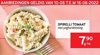 Promoties Spirelli tomaat met yoghurtdressing - Huismerk - Alvo - Geldig van 10/08/2022 tot 16/08/2022 bij Alvo