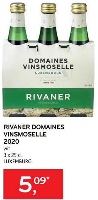 Promoties Rivaner domaines vinsmoselle 2020 wit - Witte wijnen - Geldig van 10/08/2022 tot 23/08/2022 bij Alvo