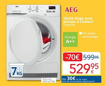 Promotions Aeg sèche-linge avec pompe à chaleur t7dbp74k - AEG - Valide de 01/08/2022 à 31/08/2022 chez Eldi