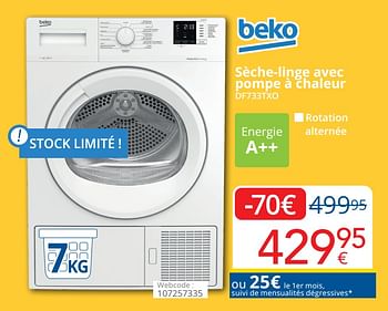 Promoties Beko sèche-linge avec pompe à chaleur df733txo - Beko - Geldig van 01/08/2022 tot 31/08/2022 bij Eldi