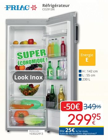 Promoties Friac réfrigérateur co2913ix - Friac - Geldig van 01/08/2022 tot 31/08/2022 bij Eldi