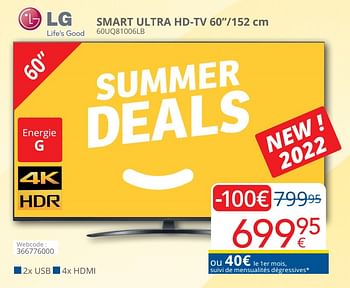 Promotions Lg smart ultra hd-tv 60uq81006lb - LG - Valide de 01/08/2022 à 31/08/2022 chez Eldi