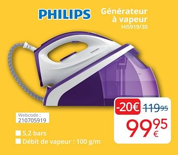 Promotions Philips générateur à vapeur hi5919-30 - Philips - Valide de 01/08/2022 à 31/08/2022 chez Eldi