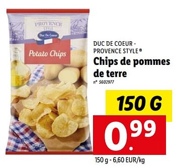 Promoties Chips de pommes de terre - Duc De Coeur - Geldig van 08/08/2022 tot 13/08/2022 bij Lidl