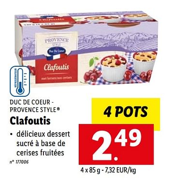 Promotions Clafoutis - Duc De Coeur - Valide de 08/08/2022 à 13/08/2022 chez Lidl