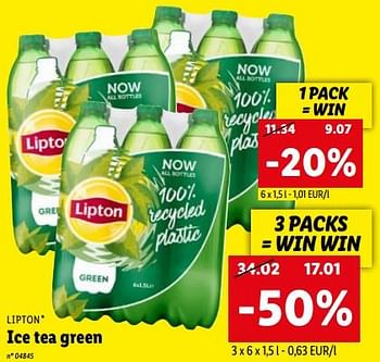 Promotions Ice tea green - Lipton - Valide de 08/08/2022 à 13/08/2022 chez Lidl
