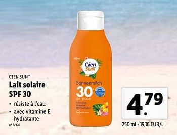 Promotions Lait solaire spf 30 - Cien sun - Valide de 08/08/2022 à 13/08/2022 chez Lidl