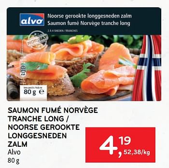 Promotions Saumon fumé norvège tranche long alvo - Produit maison - Alvo - Valide de 10/08/2022 à 23/08/2022 chez Alvo