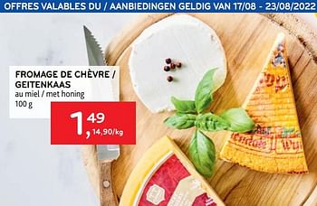 Promoties Fromage de chèvre au miel - Huismerk - Alvo - Geldig van 17/08/2022 tot 23/08/2022 bij Alvo
