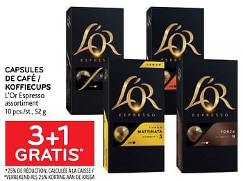 Promotions Capsules de café l’or espresso 3+1 gratis - Douwe Egberts - Valide de 10/08/2022 à 23/08/2022 chez Alvo