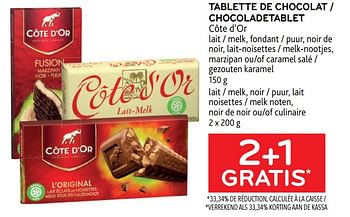 Promotions Tablette de chocolat côte d’or 2+1 gratis - Cote D'Or - Valide de 10/08/2022 à 23/08/2022 chez Alvo