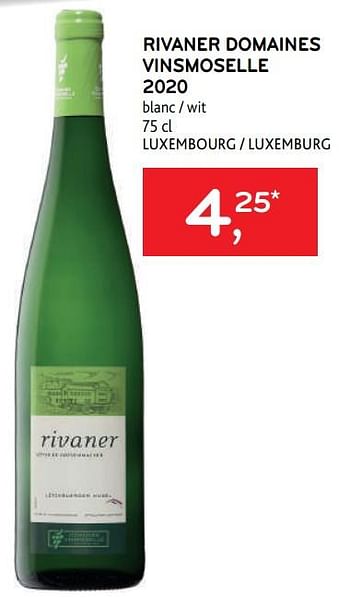 Promoties Rivaner domaines vinsmoselle 2020 blanc - Witte wijnen - Geldig van 10/08/2022 tot 23/08/2022 bij Alvo