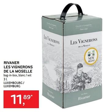 Promoties Rivaner les vignerons de la moselle bag-in-box, blanc - Witte wijnen - Geldig van 10/08/2022 tot 23/08/2022 bij Alvo