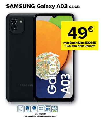 Promoties Samsung galaxy a03 64 gb - Samsung - Geldig van 03/08/2022 tot 16/08/2022 bij Carrefour