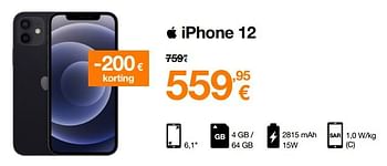 Promoties Apple iphone 12 - Apple - Geldig van 01/08/2022 tot 15/08/2022 bij Orange