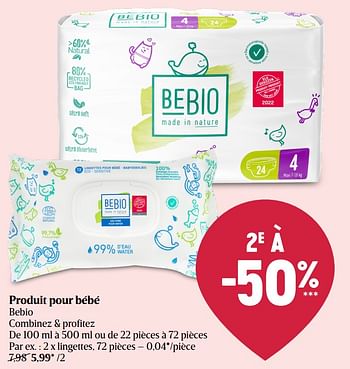 Promoties Produit pour bébé bebio lingettes - Bebio - Geldig van 04/08/2022 tot 10/08/2022 bij Delhaize