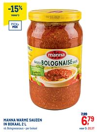 Manna warme sauzen in bokaal bolognesesaus-Manna