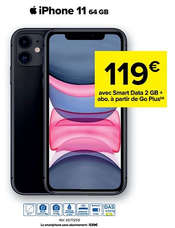 Promoties Apple iphone 11 64 gb - Apple - Geldig van 03/08/2022 tot 16/08/2022 bij Carrefour