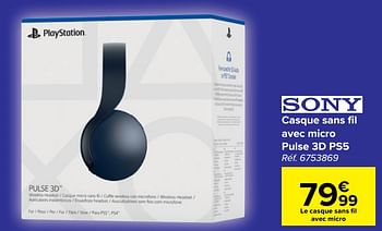 Promotions Casque sans fil avec micro pulse 3d ps5 - Sony - Valide de 03/08/2022 à 16/08/2022 chez Carrefour