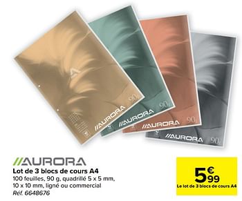 Promotions Lot de 3 blocs de cours a4 - Aurora - Valide de 03/08/2022 à 16/08/2022 chez Carrefour