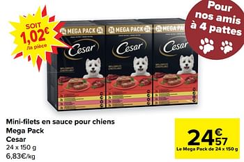 Promotions Mini-filets en sauce pour chiens mega pack cesar - Cesar - Valide de 03/08/2022 à 16/08/2022 chez Carrefour