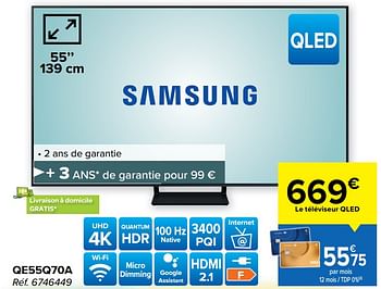 Promoties Samsung qe55q70a - Samsung - Geldig van 03/08/2022 tot 16/08/2022 bij Carrefour