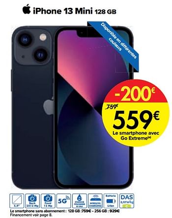 Promotions Apple iphone 13 mini 128 gb - Apple - Valide de 01/08/2022 à 15/08/2022 chez Carrefour