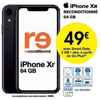 Promotions Apple iphone xr reconditionné 64 gb - Apple - Valide de 01/08/2022 à 15/08/2022 chez Carrefour