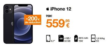 Promotions Apple iphone 12 - Apple - Valide de 01/08/2022 à 15/08/2022 chez Orange