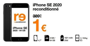 Promotions Apple iphone se 2020 reconditionné - Apple - Valide de 01/08/2022 à 15/08/2022 chez Orange