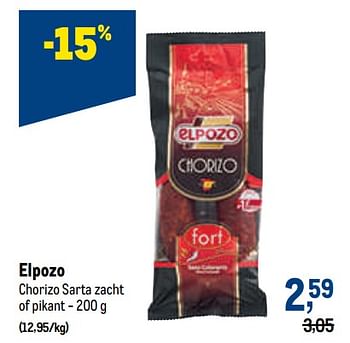 Promoties Elpozo chorizo sarta zacht of pikant - Elpozo - Geldig van 10/08/2022 tot 23/08/2022 bij Makro