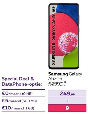 Promoties Samsung galaxy a52s 5g - Samsung - Geldig van 01/08/2022 tot 31/08/2022 bij Proximus