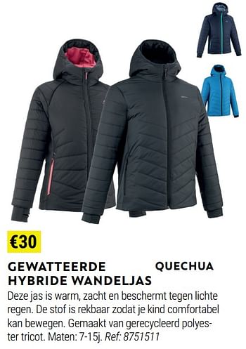 Promoties Gewatteerde hybride wandeljas - Quechua - Geldig van 17/08/2022 tot 11/09/2022 bij Decathlon