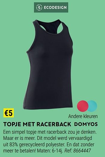Promoties Topje met racerback - Domyos - Geldig van 17/08/2022 tot 11/09/2022 bij Decathlon