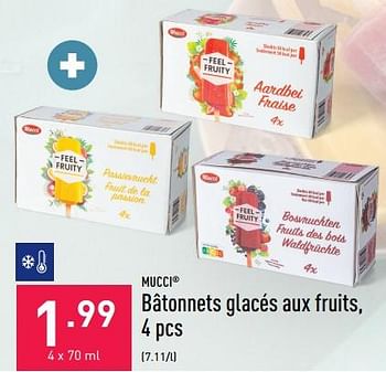 Promoties Bâtonnets glacés aux fruits - Mucci - Geldig van 08/08/2022 tot 19/08/2022 bij Aldi