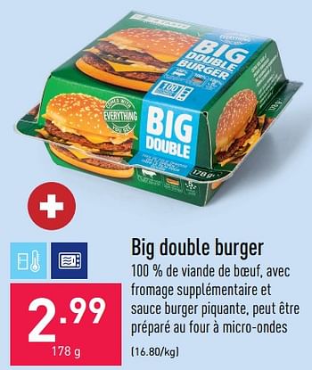 Promotions Big double burger - Produit maison - Aldi - Valide de 12/08/2022 à 19/08/2022 chez Aldi