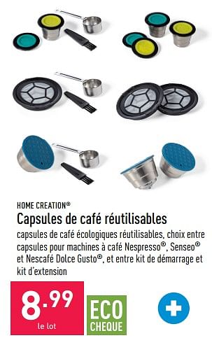 Promoties Capsules de café réutilisables - HOME CREATION - Geldig van 10/08/2022 tot 19/08/2022 bij Aldi
