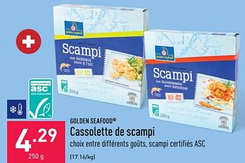 Promoties Cassolette de scampi - Golden Seafood - Geldig van 12/08/2022 tot 19/08/2022 bij Aldi
