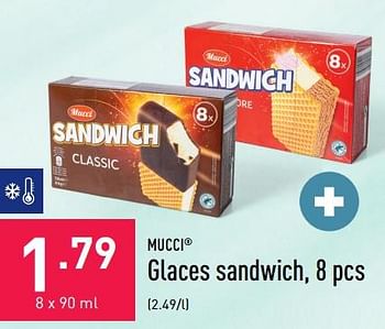 Promotions Glaces sandwich - Mucci - Valide de 08/08/2022 à 19/08/2022 chez Aldi